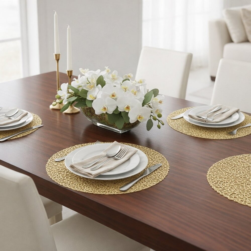 Gold Leaf Round Placemats – Neutral Elegant Table Décor, Set of 10 (NWOT)